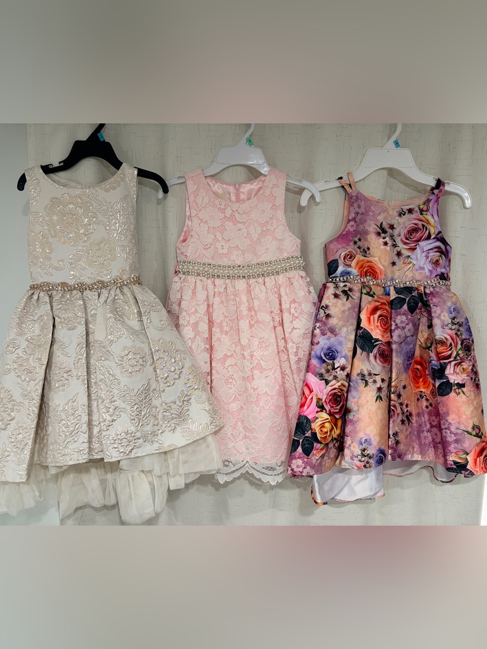 Macy's Girls Ivory Lace Party Dress with Gold Accents